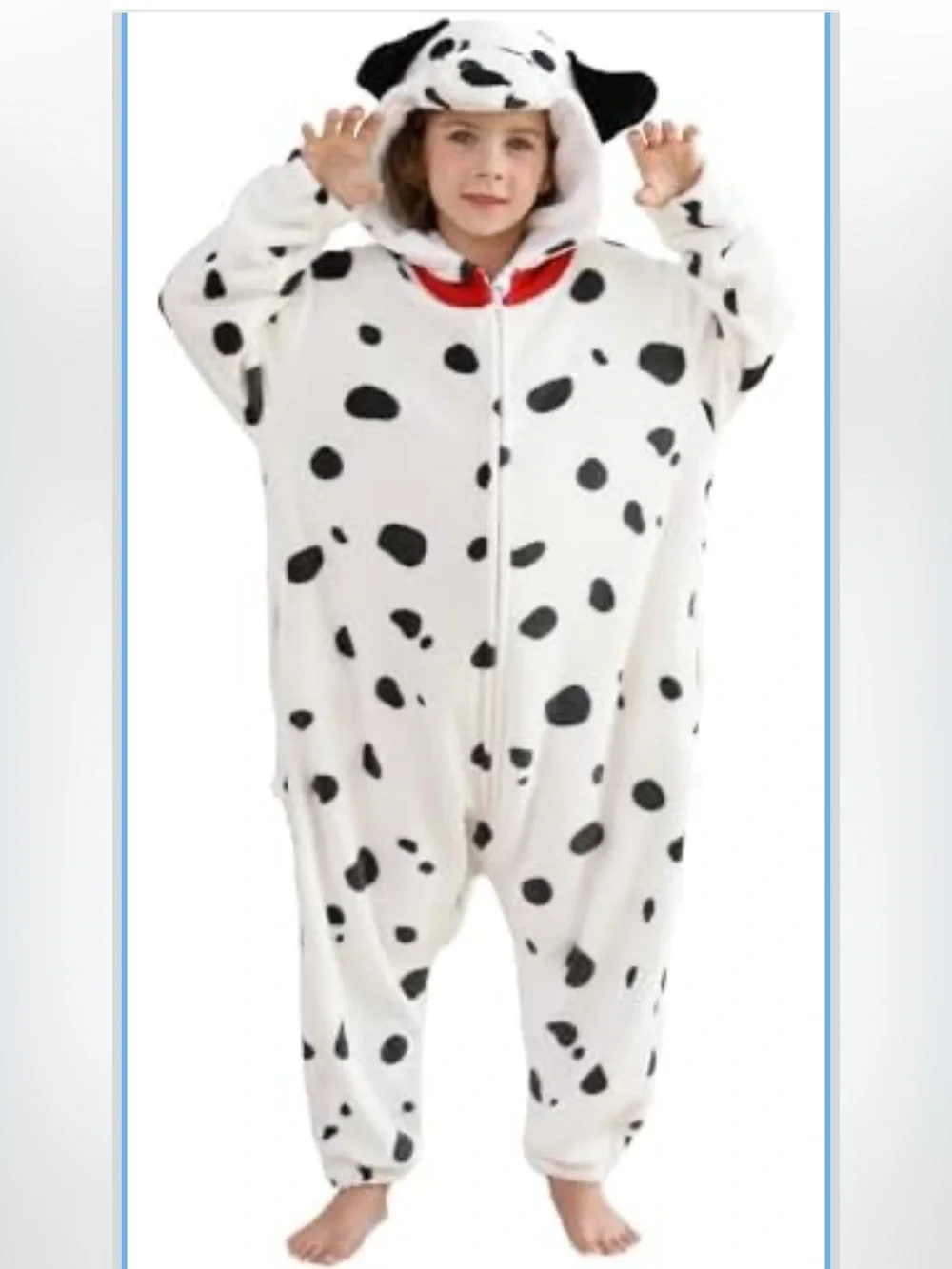 Kids Dalmatian Hooded One-Piece Pajamas - White & Black 7-8 years old